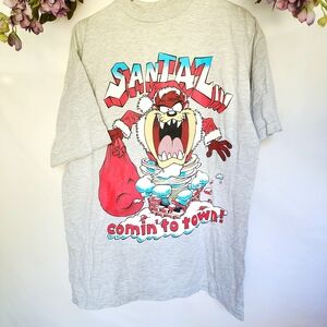 1993 Vtg Looney Tunes Tazmanian Devil Santaz Comin To Town Cotton Mens XL Tshirt